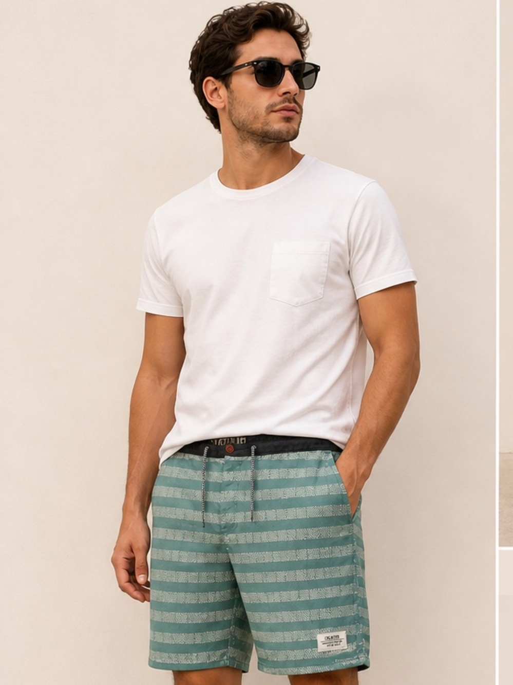 Katin Teal and Gray Striped Swim , Beach, Surf Shorts Size 34